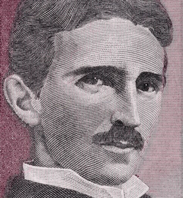 Nikola Tesla portrait on Yugoslavia 5 dinars(1994) banknote close up macro, Yugoslavian money closeu...