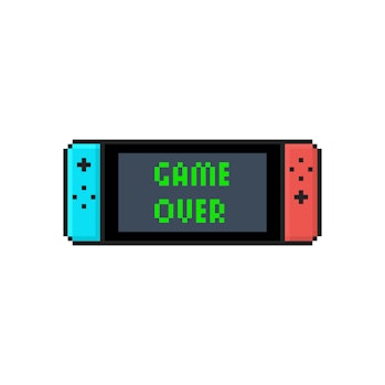 Flat Isolated Icon of a Mobile Video Console on White Background. Game over. Pixel Art. Vector