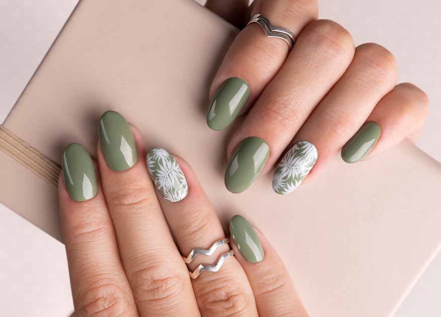 5. Sage and Gold Floral Nail Design - wide 1