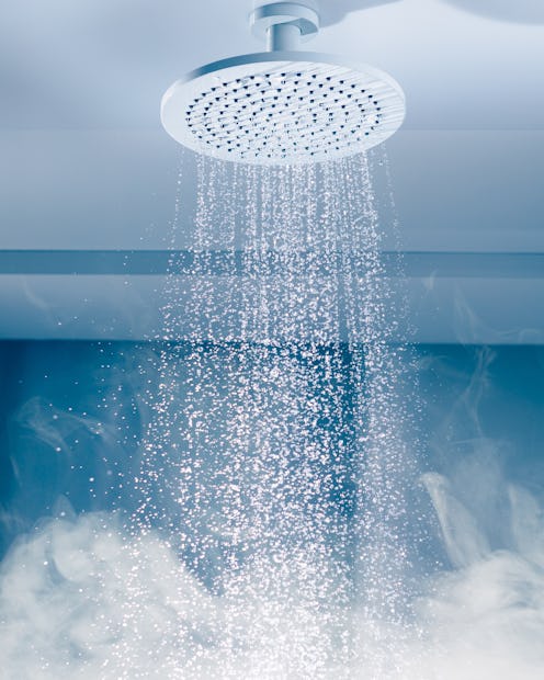 contrast shower with flowing water stream and steam