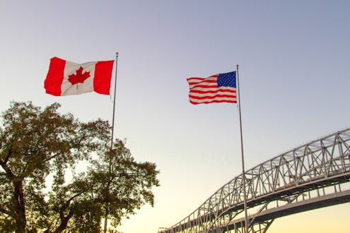 International Border Crossing. Sunset at the Blue Water Bridge border United States and Canada cross...