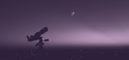 Silhouette of a astronomy telescope with twilight sky.