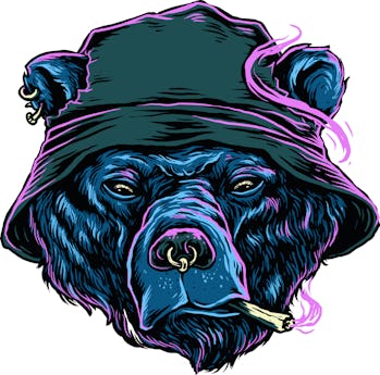 Blue bear smoke weed Illustration With bucket hat