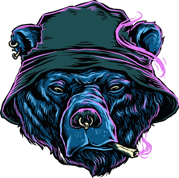 Blue bear smoke weed Illustration With bucket hat