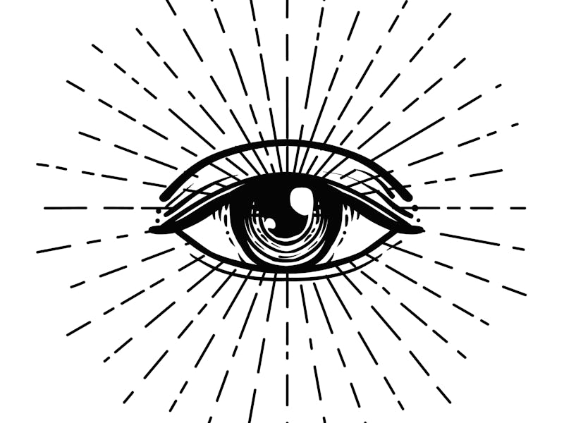 Blackwork tattoo flash. Eye of Providence. Masonic symbol. All seeing eye inside triangle pyramid. N...