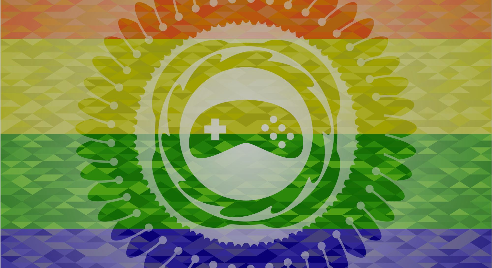 video game icon on mosaic background with the colors of the LGBT flag