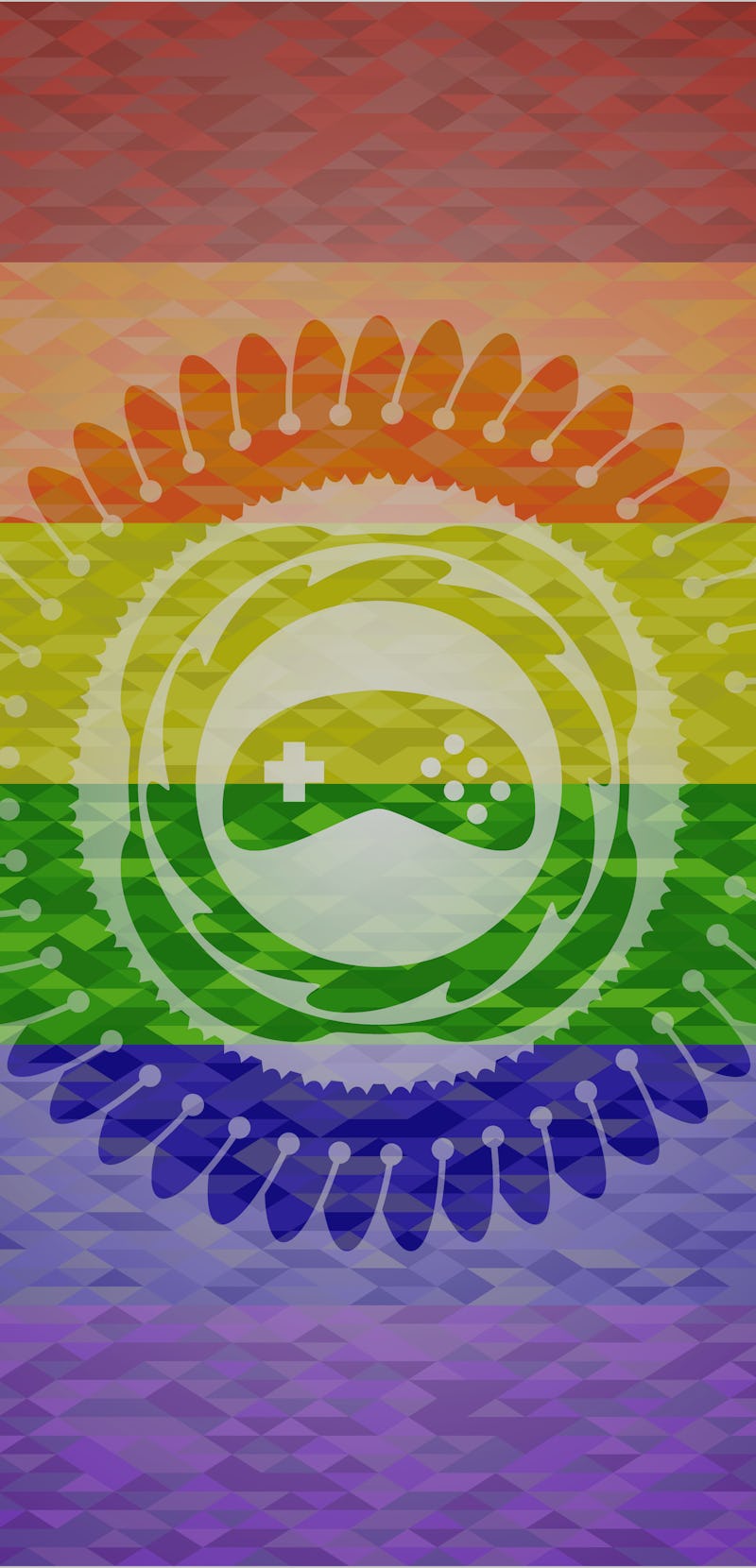 video game icon on mosaic background with the colors of the LGBT flag