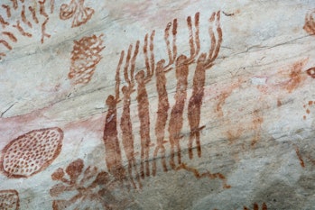 Detail of the paintings on a rock in 