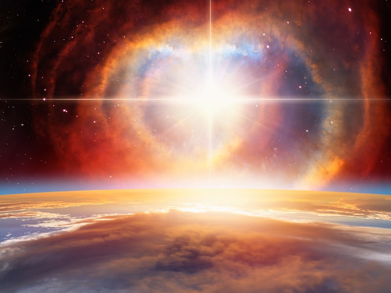 Supernova explosion in the center of galaxy "Elements of this image furnished by NASA "