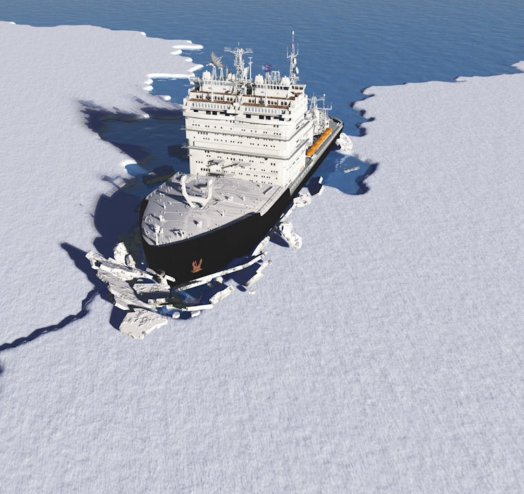 Icebreaker ship on the ice in the sea.,3d render