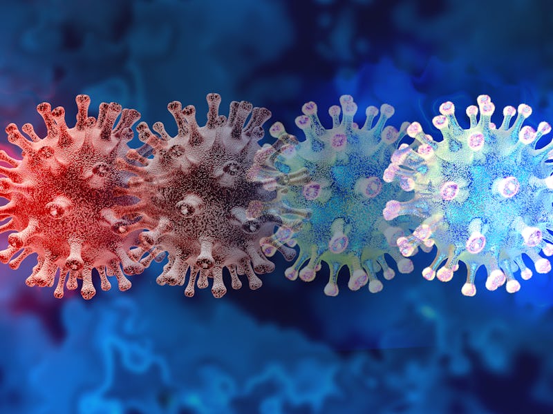 Mutating virus concept and new coronavirus b.1.1.7 variant outbreak or covid-19 viral cell mutation ...