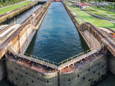 Panama Canal with blue sky