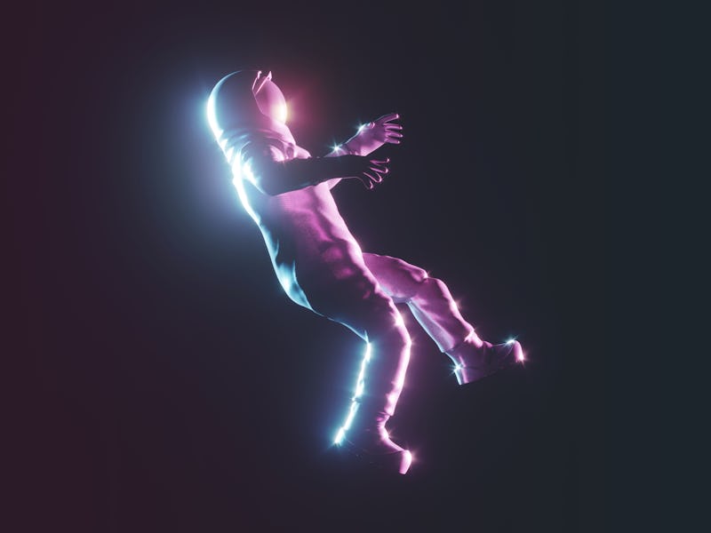 Astronaut cyberpunk neon background concept. 3d rendering.