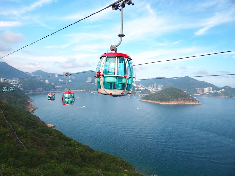 Attraction scenery high angle view of South China Sea, Island and surround hills from Hong Kong Ocea...