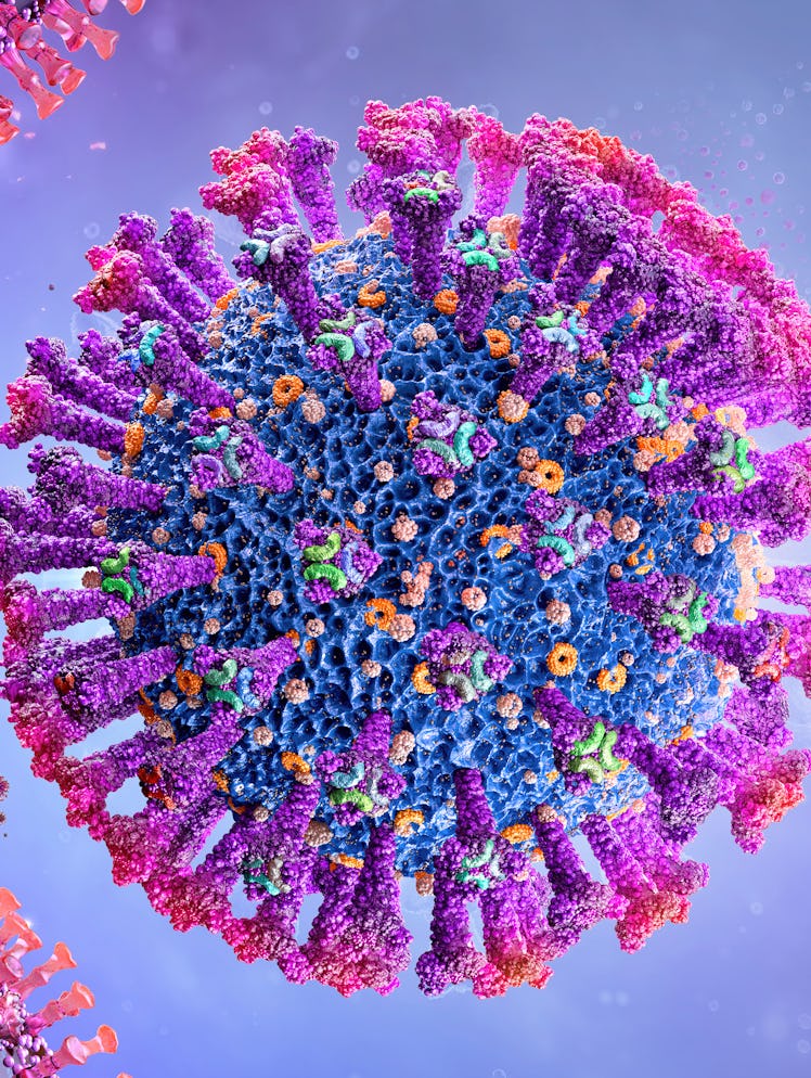 Coronavirus covid-19 Delta variant. B.1.617.2 mutation virus cell 3D medical illustration background...
