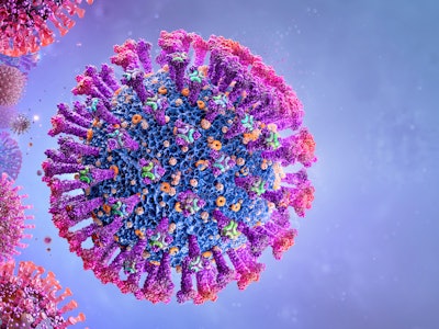 Coronavirus covid-19 Delta variant. B.1.617.2 mutation virus cell 3D medical illustration background...
