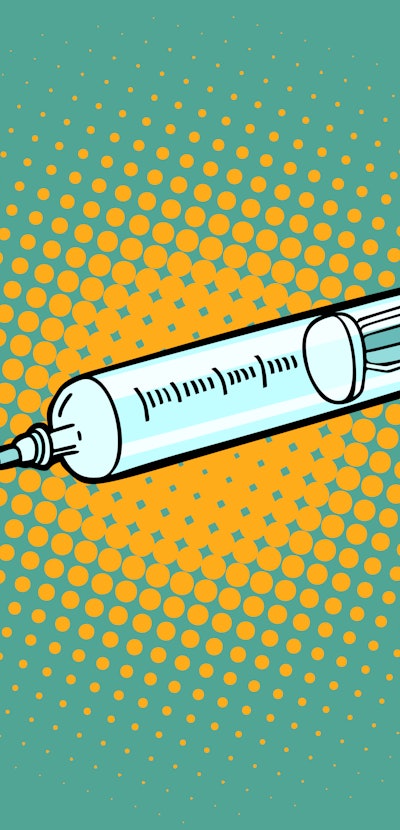 syringe medical instrument. Comic cartoon pop art retro vector illustration drawing