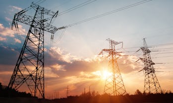 High-voltage power lines. Electricity distribution station. high voltage electric transmission tower...