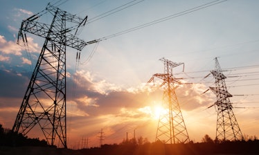 High-voltage power lines. Electricity distribution station. high voltage electric transmission tower...
