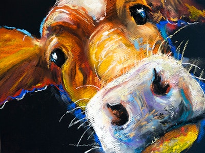 Pastel portrait painting of cow. Modern art.