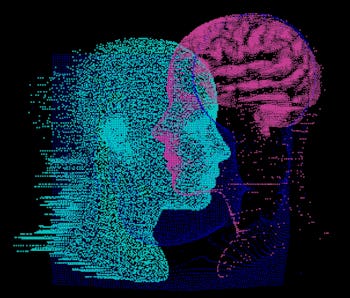 3D Illustration Human Brain Anatomy made of Pixels and Particles For Neural network and Machine Lear...