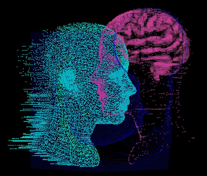 3D Illustration Human Brain Anatomy made of Pixels and Particles For Neural network and Machine Lear...