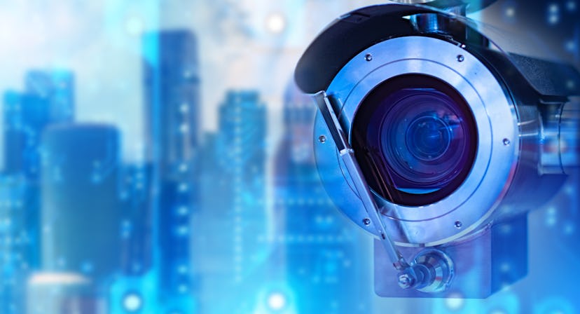 Anti-vandal surveillance system. Outdoor CCTV camera close-up. CCTV camera symbolizes surveillance. ...