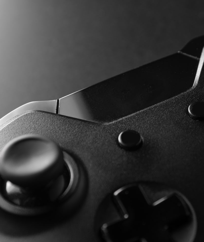 Black game controller in close view