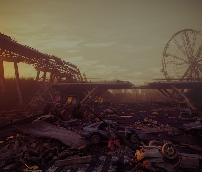 Apocalypse sunset landscape. 3D rendering concept