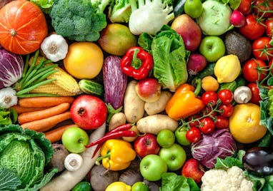 A wide variety of colorful fresh fruit and vegetables