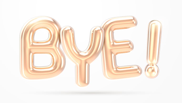 BYE golden foil balloon phrase in 3d render