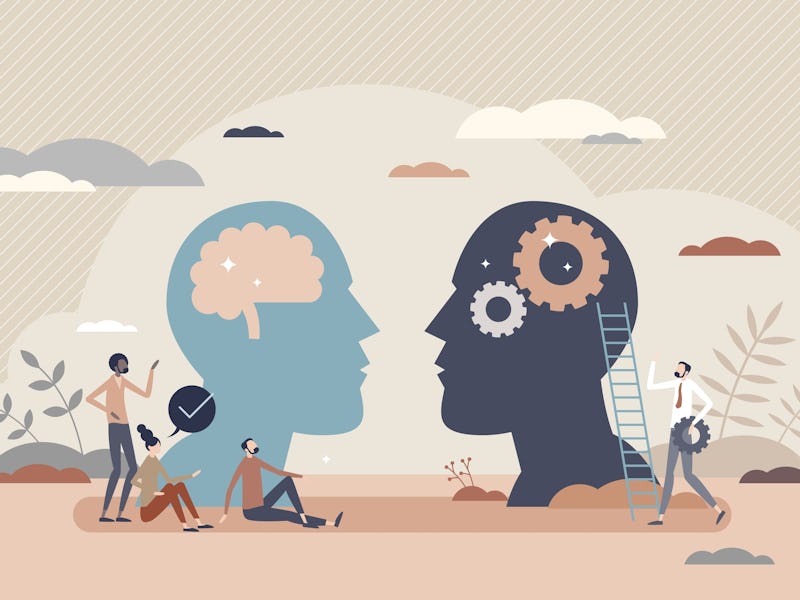 Linguistics as language or communication scientific study tiny person concept. Speech analysis for g...