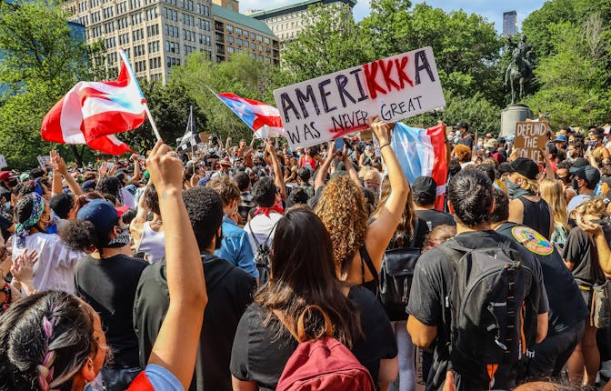 New Yorkers protest the death of George Floyd on June 4, 2020 in New York City, United States and pe...