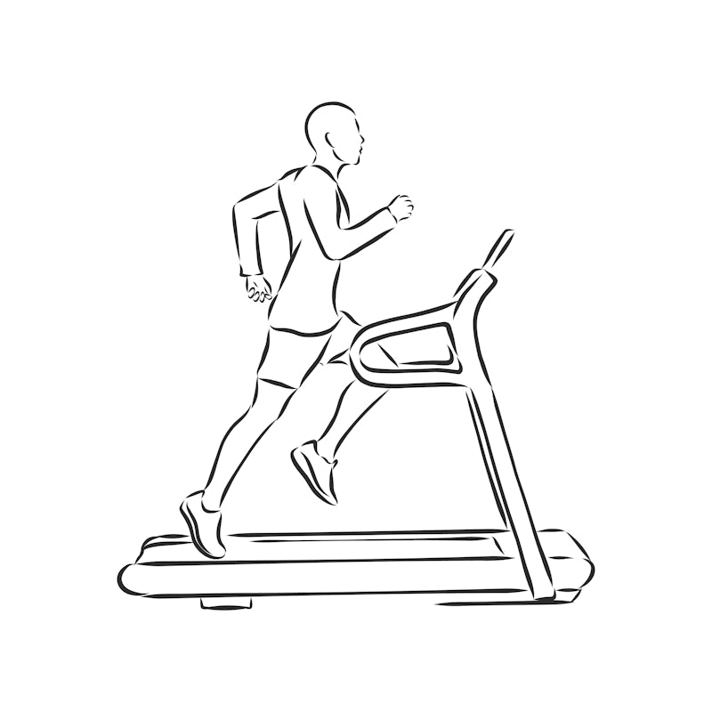 sports trainer ,treadmill, vector sketch illustration. Treadmill doodle style sketch illustration ha...