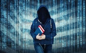 Surreal woman online anonymous internet hacker with invisible face wearing hood, hiding identity, ho...