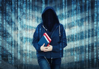 Surreal woman online anonymous internet hacker with invisible face wearing hood, hiding identity, ho...