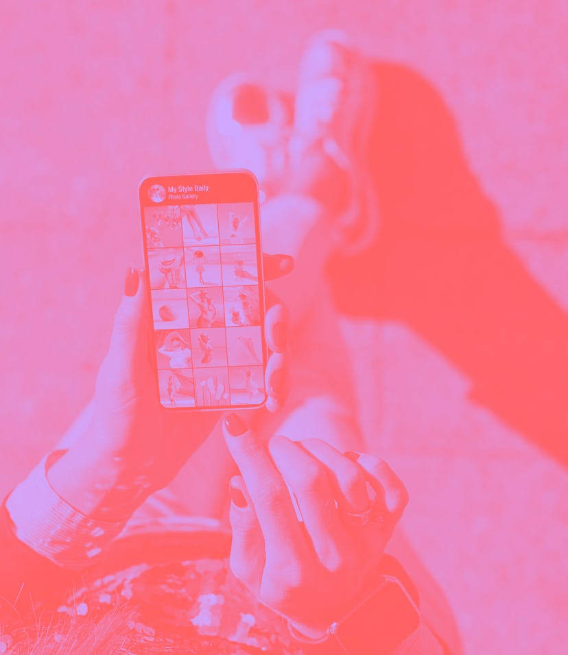 Woman viewing photo gallery posted on social media