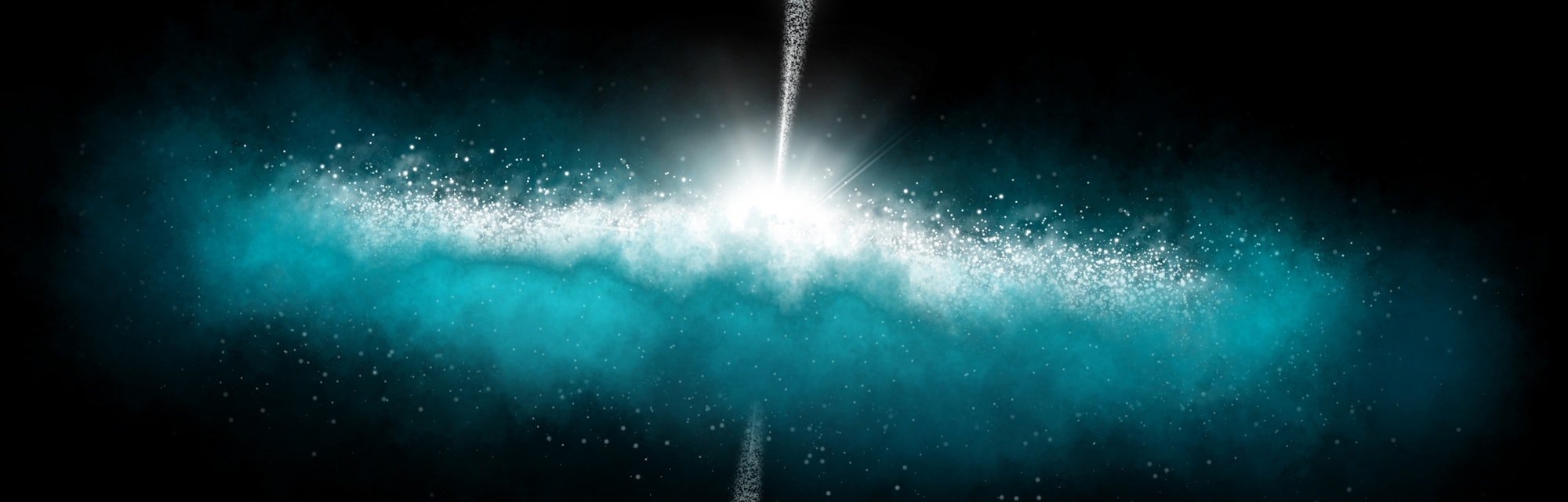Galaxy with jets. Black hole in center of galaxy. Interstellar background. Space illustration.