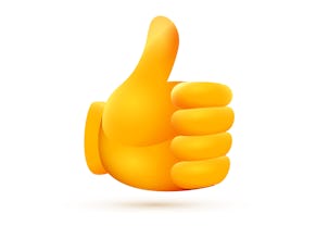 Vector illustration of yellow color thumb up emoticon on white background. 3d style design of approv...