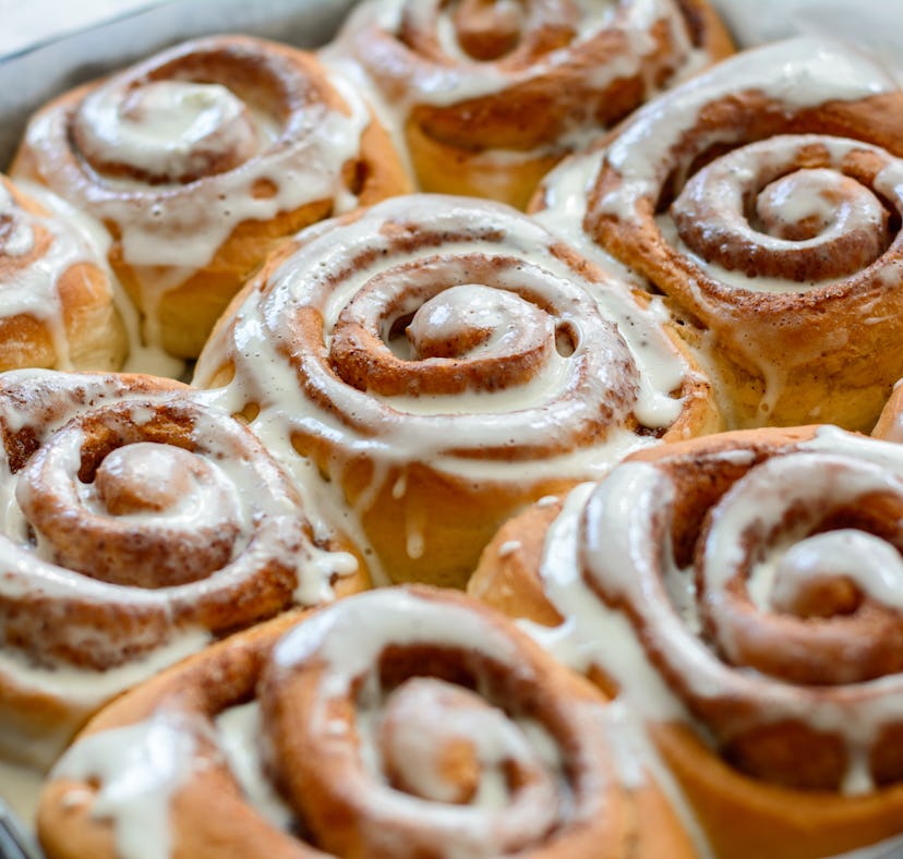 A woman shows how to make TikTok's cinnamon roll hack with heavy cream.