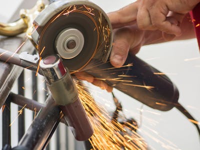 Cutting a bicycle U-Lock, using a Circular Disc saw