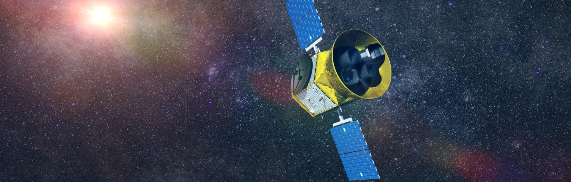 Transiting Exoplanet Survey Satellite (TESS) space telescope observing a distant star (3d illustrati...