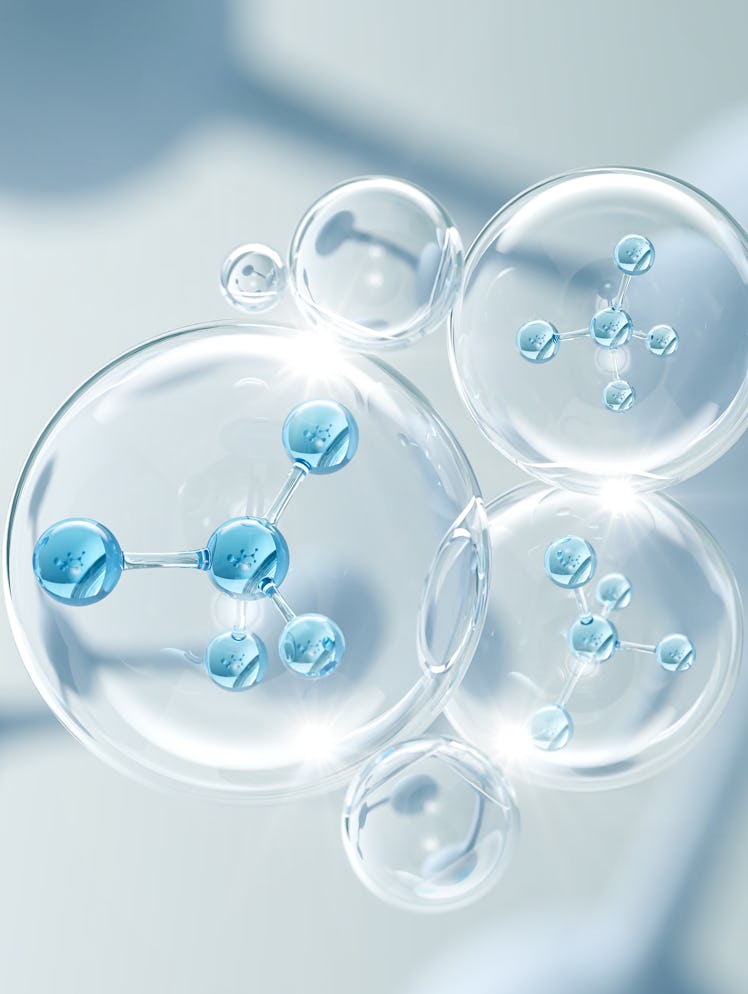 Molecule inside Liquid Bubble, 3d illustration.