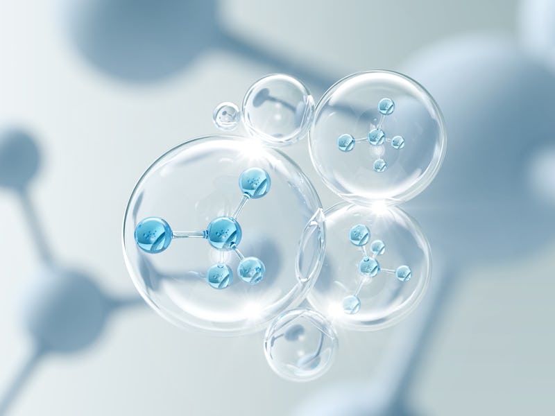 Molecule inside Liquid Bubble, 3d illustration.