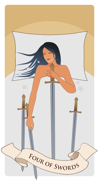 Four of swords is the card for Libra's Halloween 2022 tarot reading.