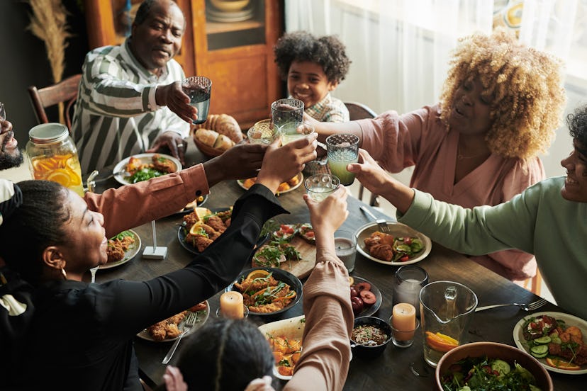 Family celebrating holiday event together in an article about thanksgiving dinner instagram captions
