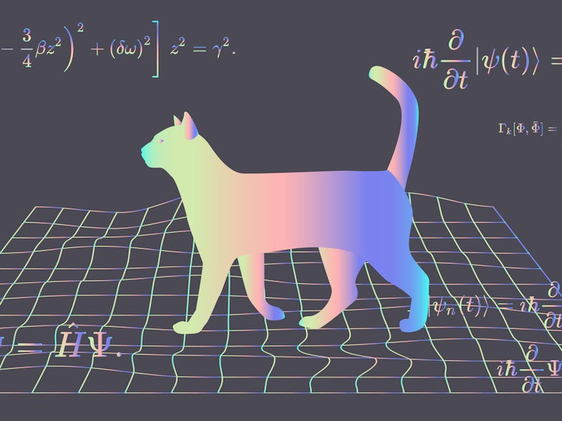 Illustration of Erwin Schroedinger's (or Schroedinger) thought experiment, where the cat is both ali...
