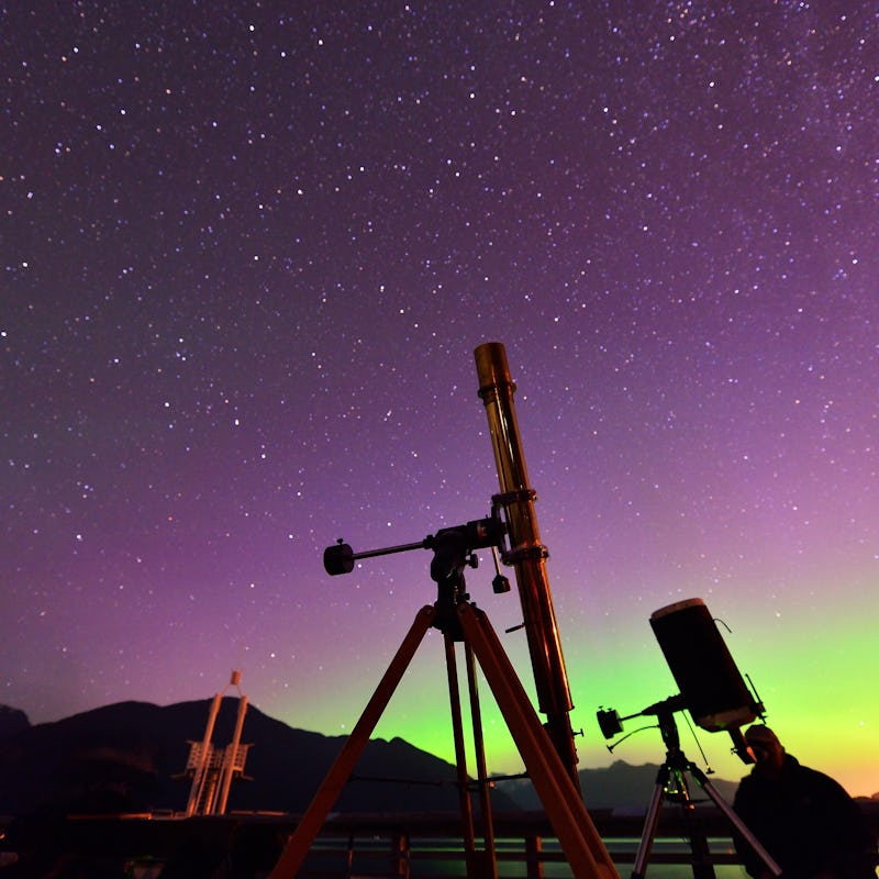 telescope and aurora borealis at Porteau Cove Provincial Park