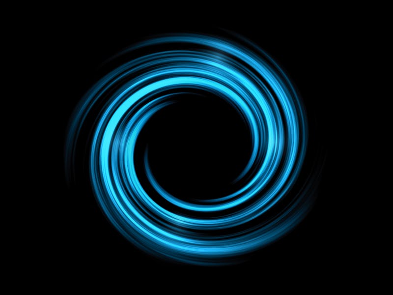 Abstract black holes in space or spiral tunnel with light blue fog on black background