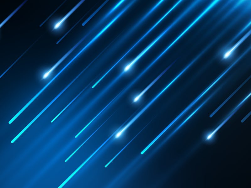 Abstract light digital background. Neon Light Particles, Meteor rain with falling glowing comets, lu...